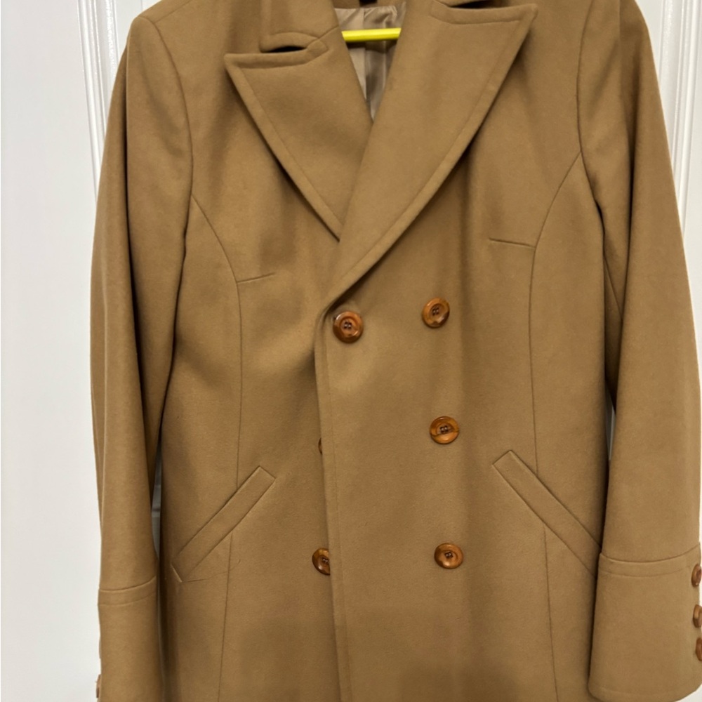 Express Tan Pea Coat Double-Breasted Classic